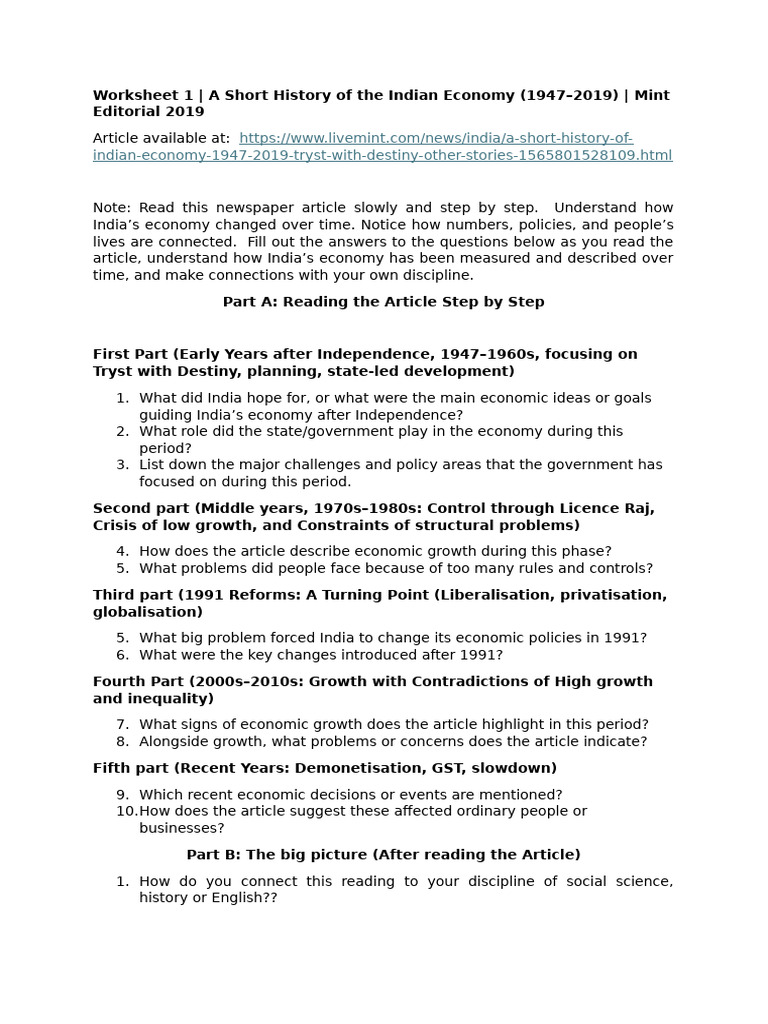 Worksheet For Week 1 Reading | PDF
