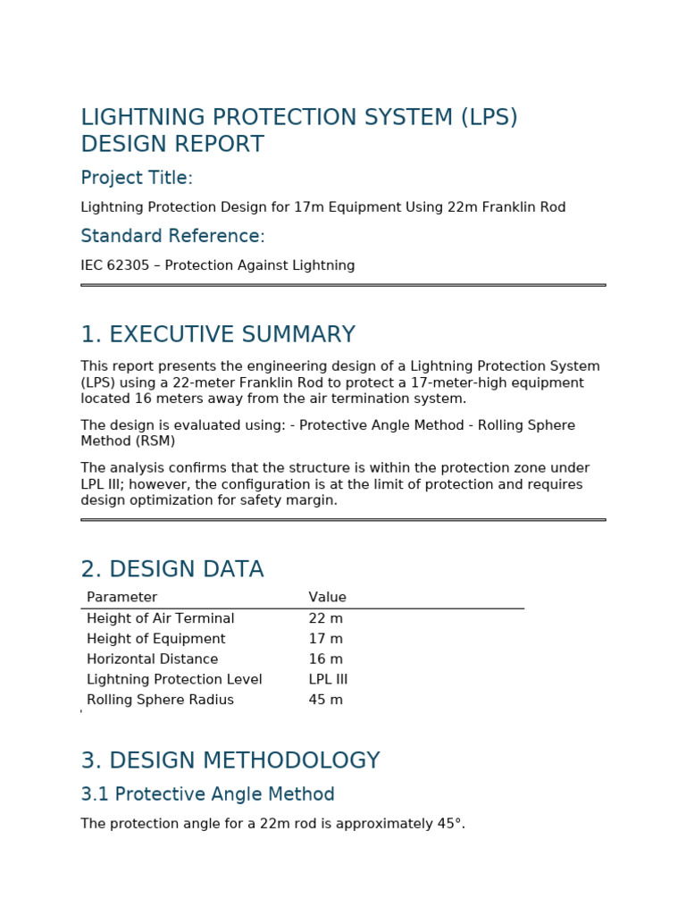 Lightning Protection System Design Report - 22m Franklin Rod | PDF ...