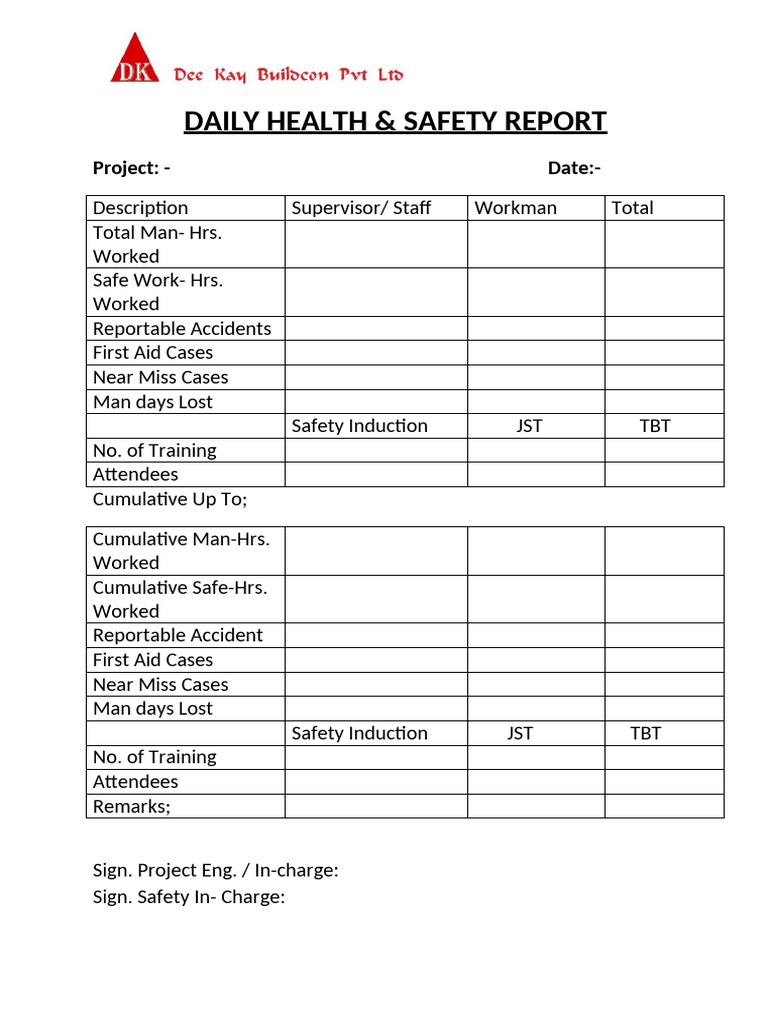 Daily Health & Safety Report | PDF