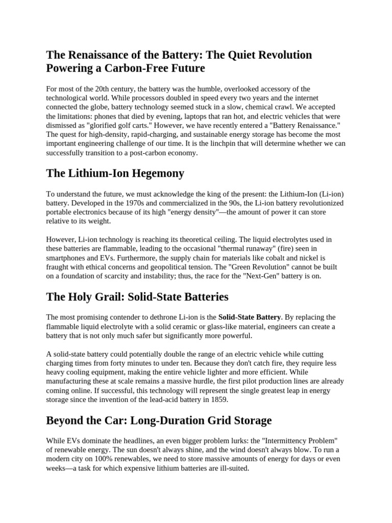 The Renaissance of The Battery | PDF | Lithium Ion Battery | Electric ...