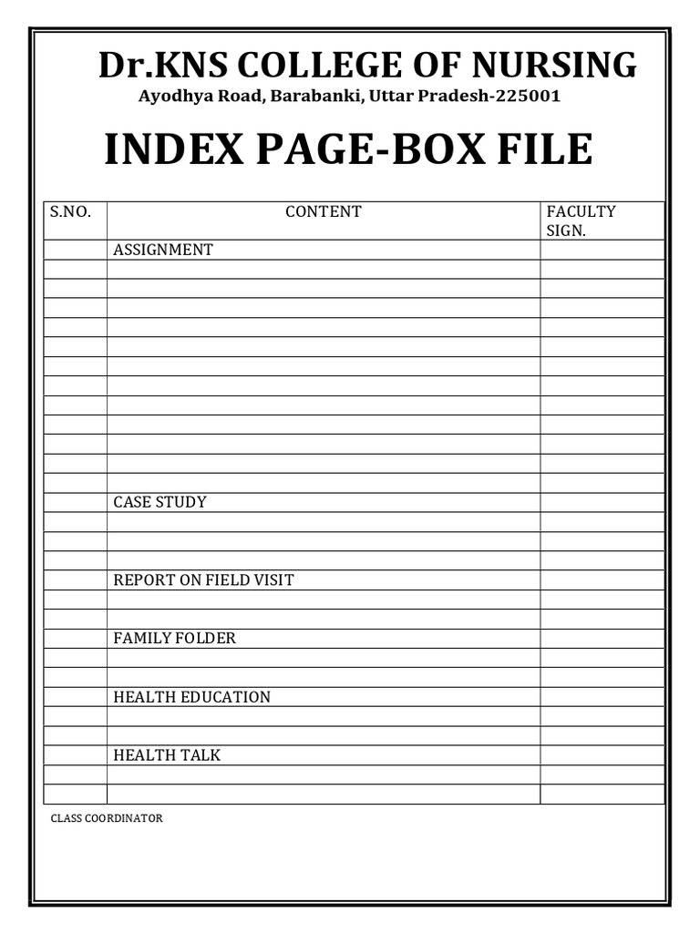 Index Page-Box File: DR - Kns College of Nursing | PDF