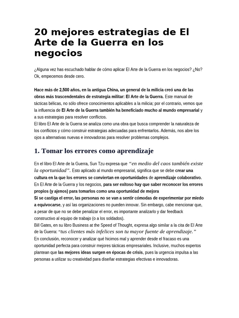 20 Mejores Estrategias de El Arte de La Guerra en Los Negocios | PDF ...