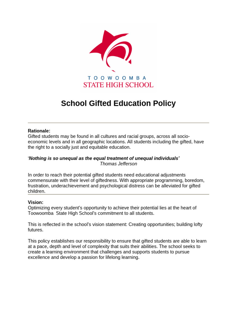 Toowoomba - School Gifted Education Policy | PDF | Intellectual ...