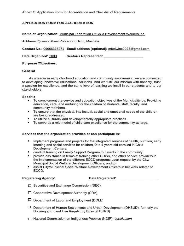 Annex C Application Form and Checklist of Requirements | PDF