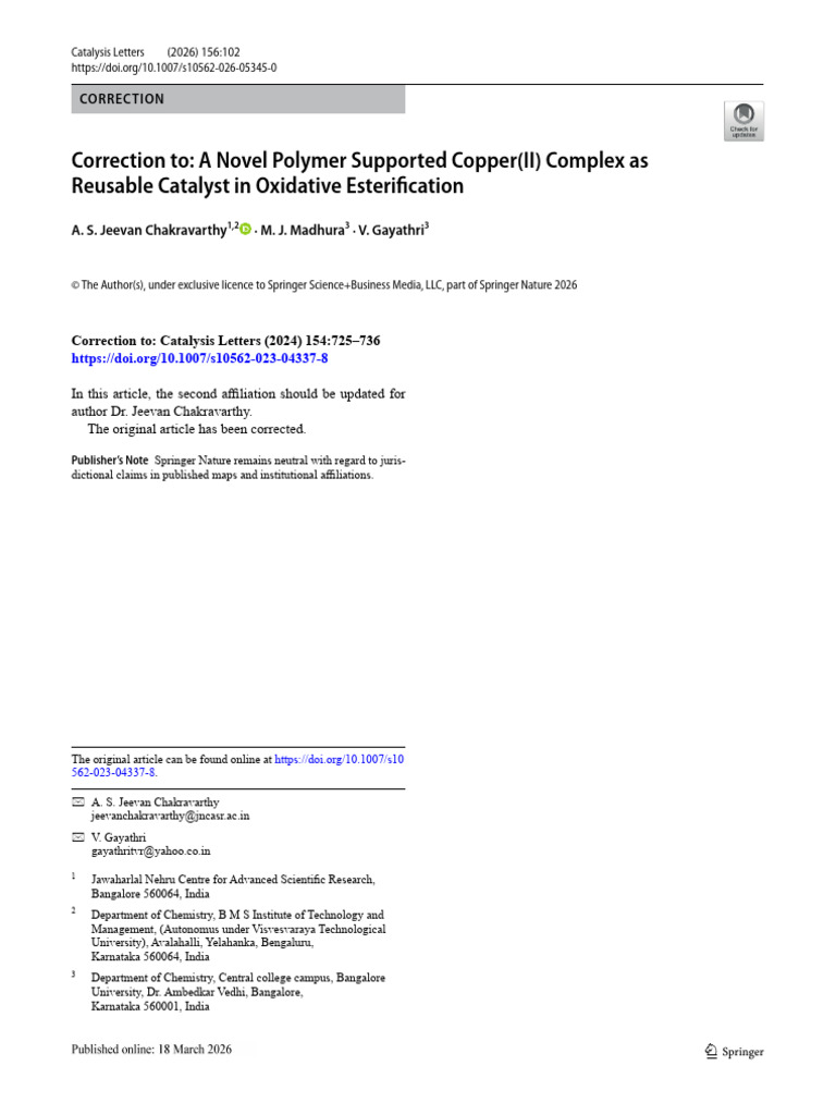 Correction To: A Novel Polymer Supported Copper (II) Complex As ...