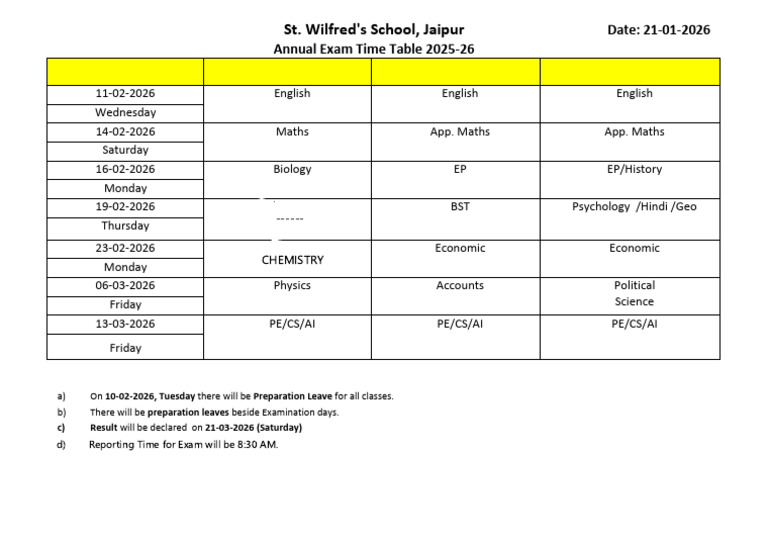 Revised Time Table Class Xi All Section | PDF