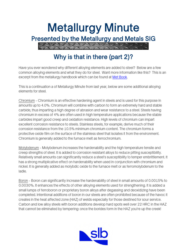 Metallurgy Minute - Alloying Elements PT 2 | PDF | Steel | Chromium