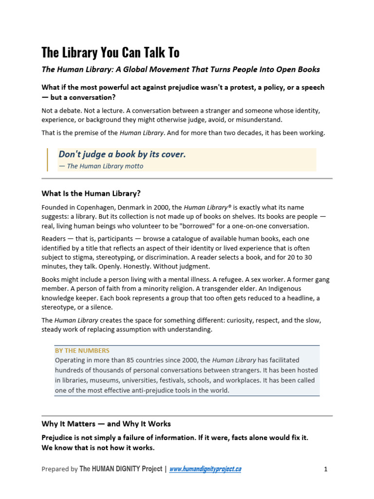 The Library You Can Talk To: The Human Library | PDF | Prejudices ...