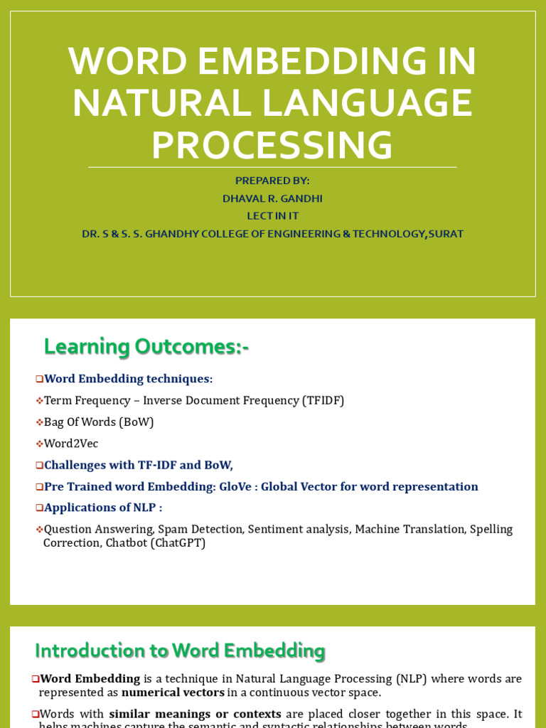 Word Embedding in NLP - T251 - Compressed | PDF | Glove | Applied ...