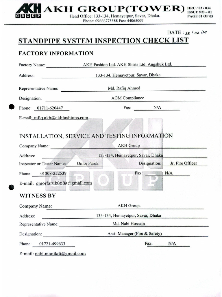 Fire Standpipe Monthly Checklist 28feb26 | PDF