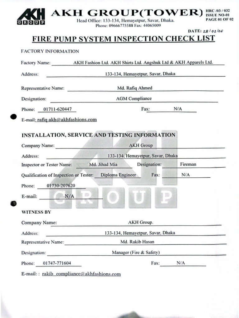 Fire Pump Monthly Checklist 28feb26 | PDF