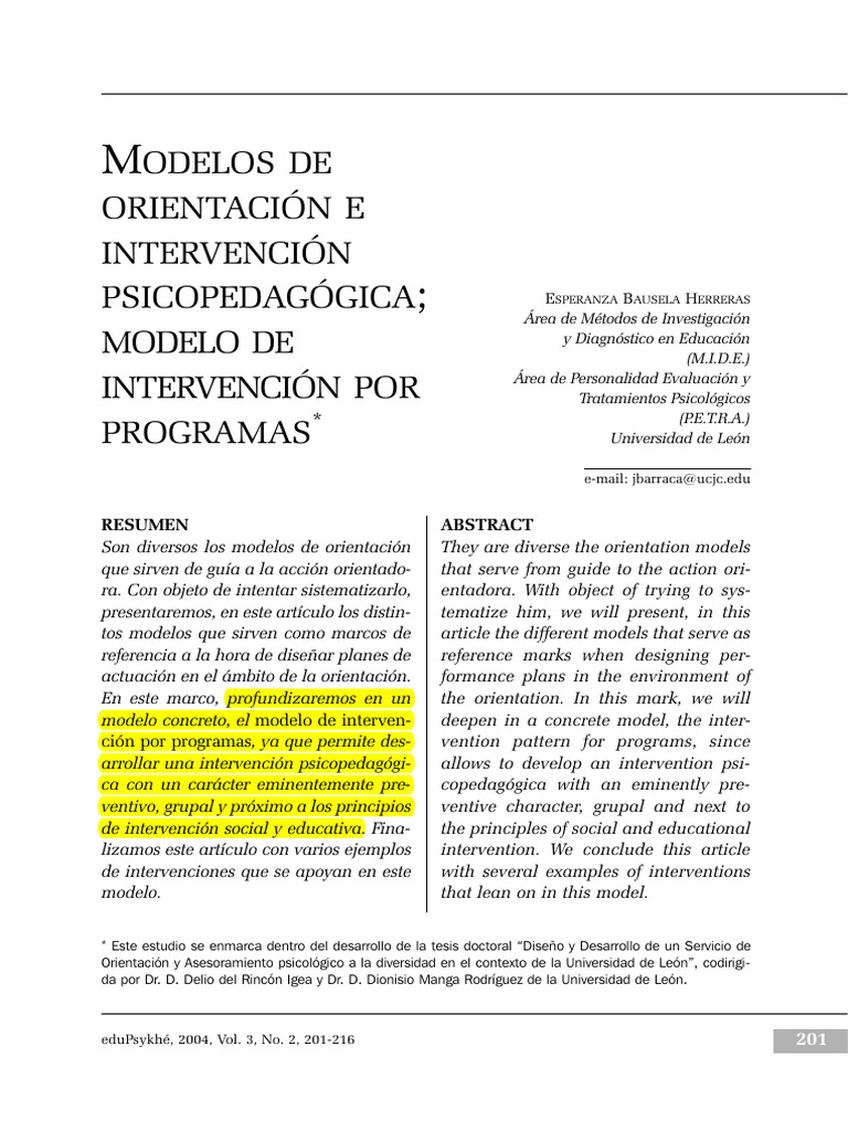 Modelos de Intervencion Psicopedagogica | PDF | Psicología Educacional ...