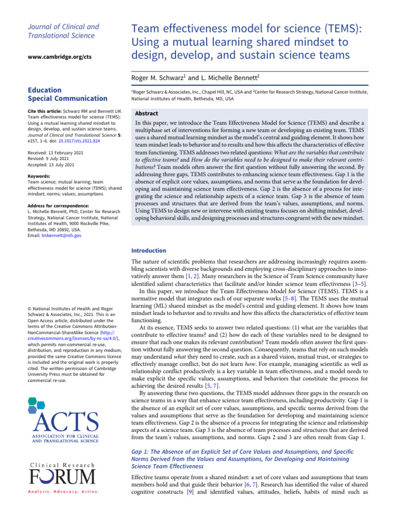 Team Effectiveness in Science | PDF | Mindset | Value (Ethics)