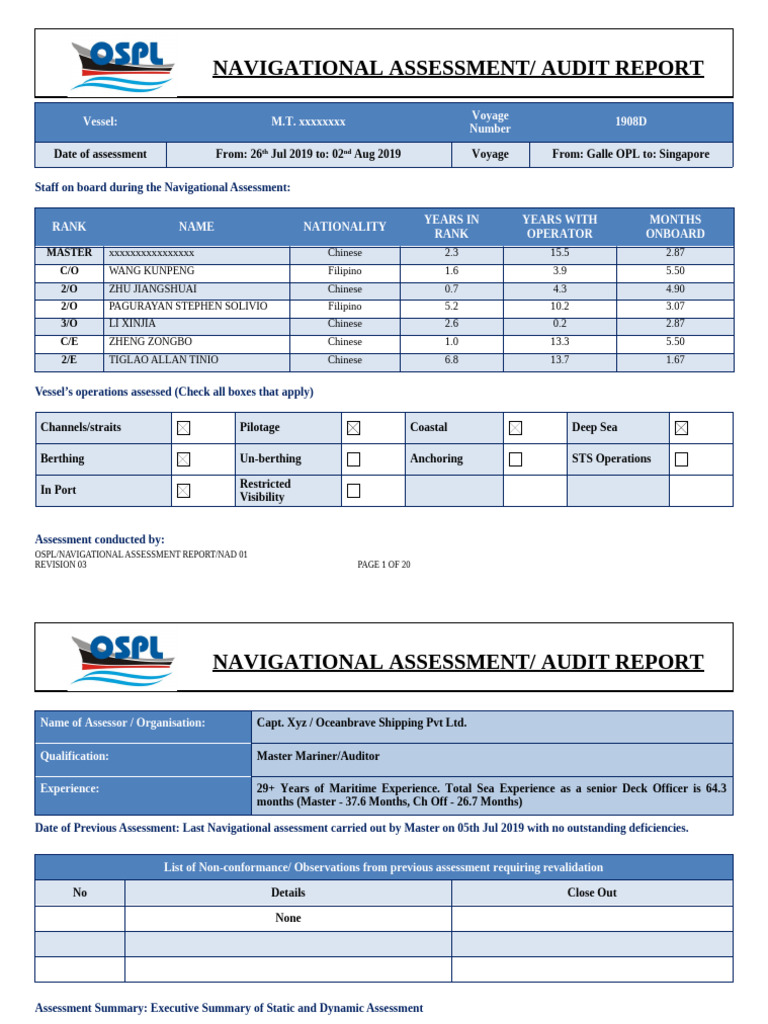 Navigational Assessment Report | PDF | Navigation | Auditor's Report