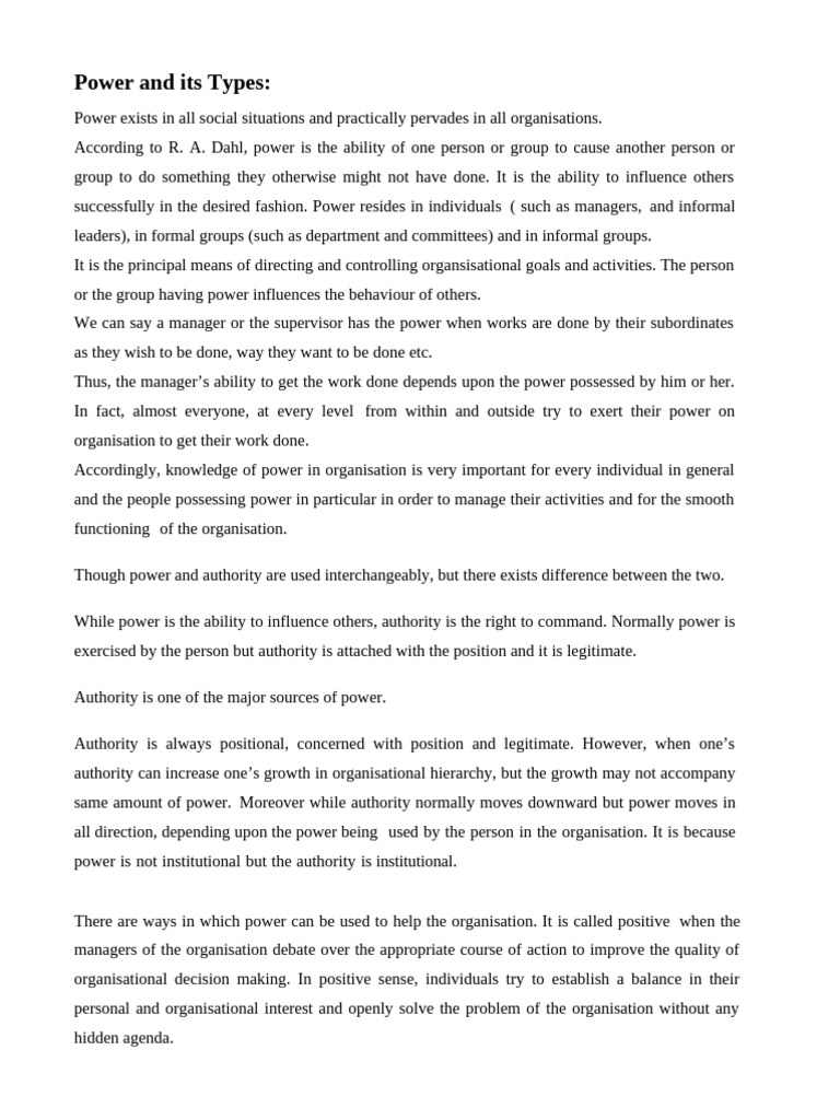 Power and Types of Power | PDF | Power (Social And Political) | Expert