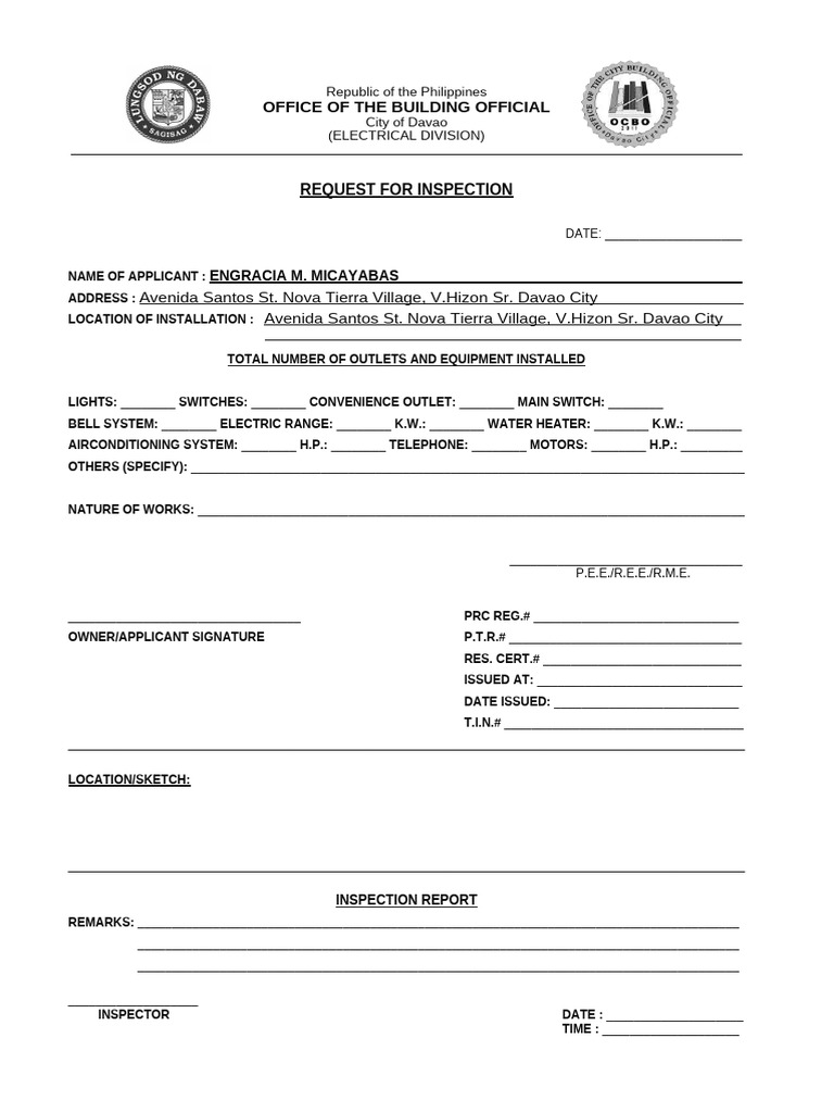 Request For Inspection | PDF | Telecommunications