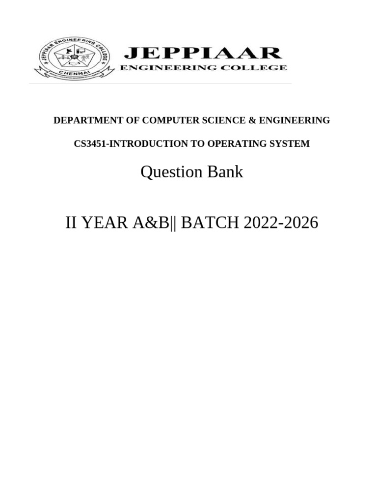 QB Cs3451 Operating System | PDF | Process (Computing) | Operating System