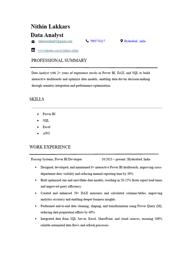 Nithin DataAnalyst Resume | PDF | Computing | Information Technology