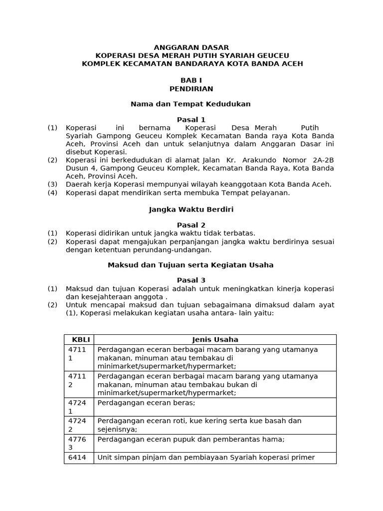 Draft Contoh AD - ART KDMPS-1 | PDF