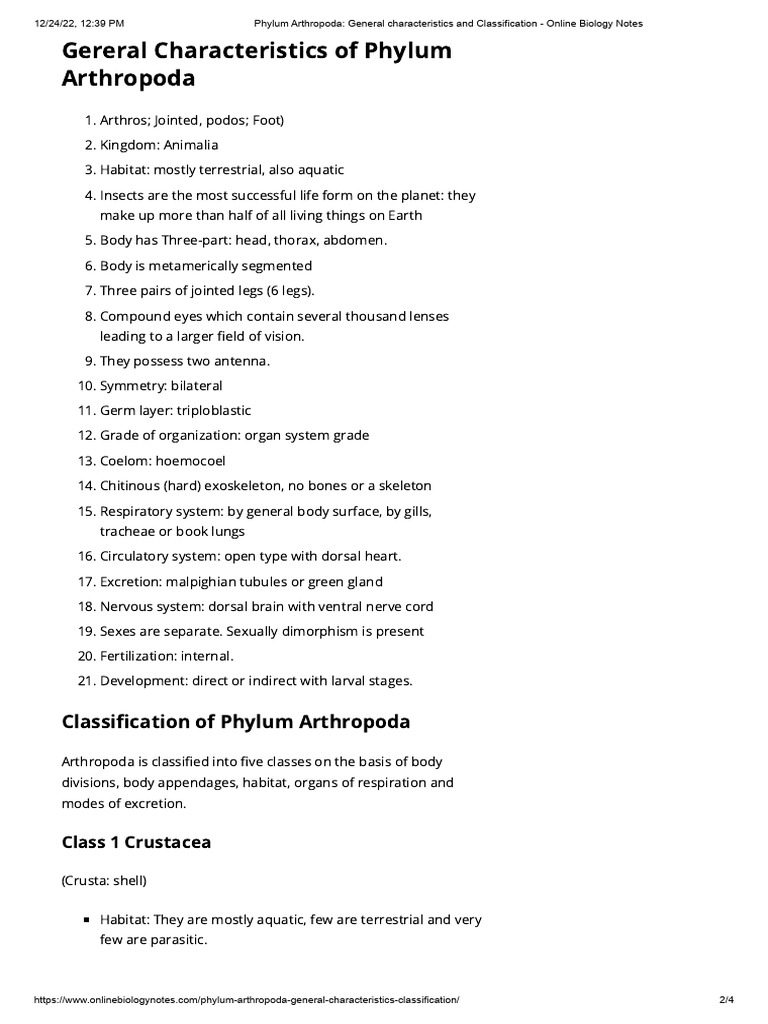 Phylum Arthropoda - General Characteristics and Classification - Online ...