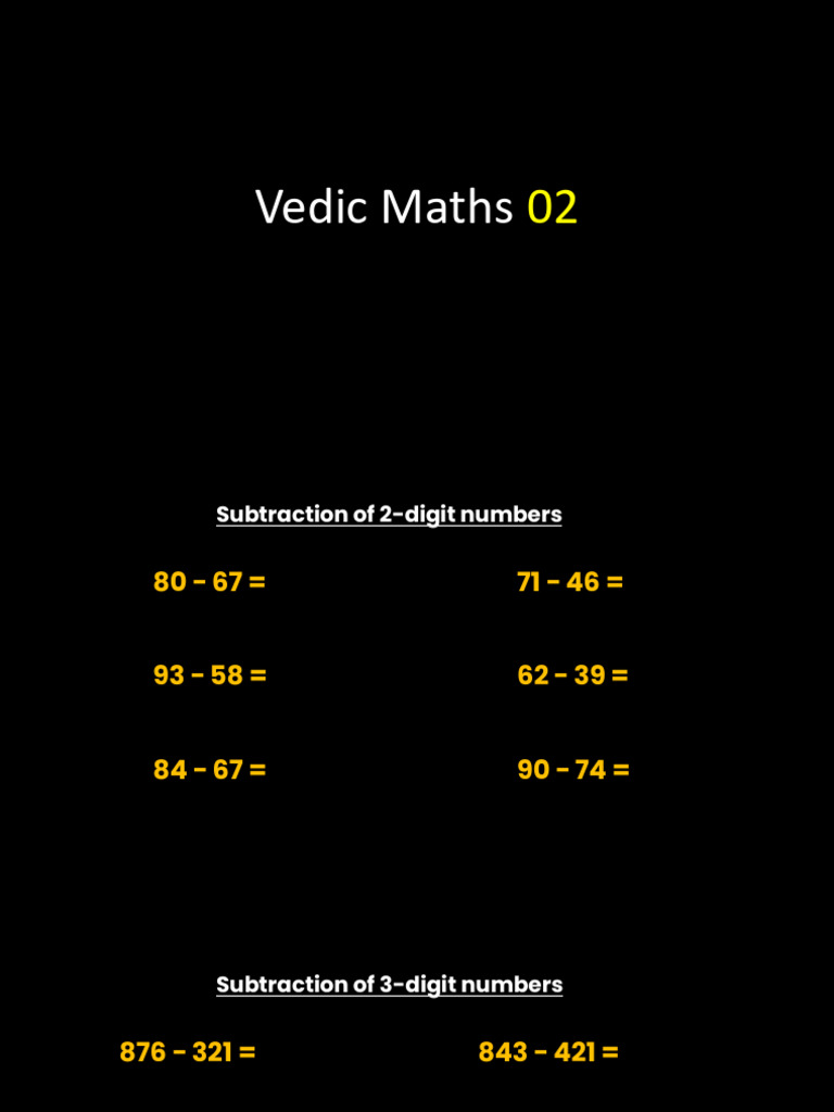 Vedic Maths 2 Subtraction Tricks With Practice & Squares Tricks | PDF ...