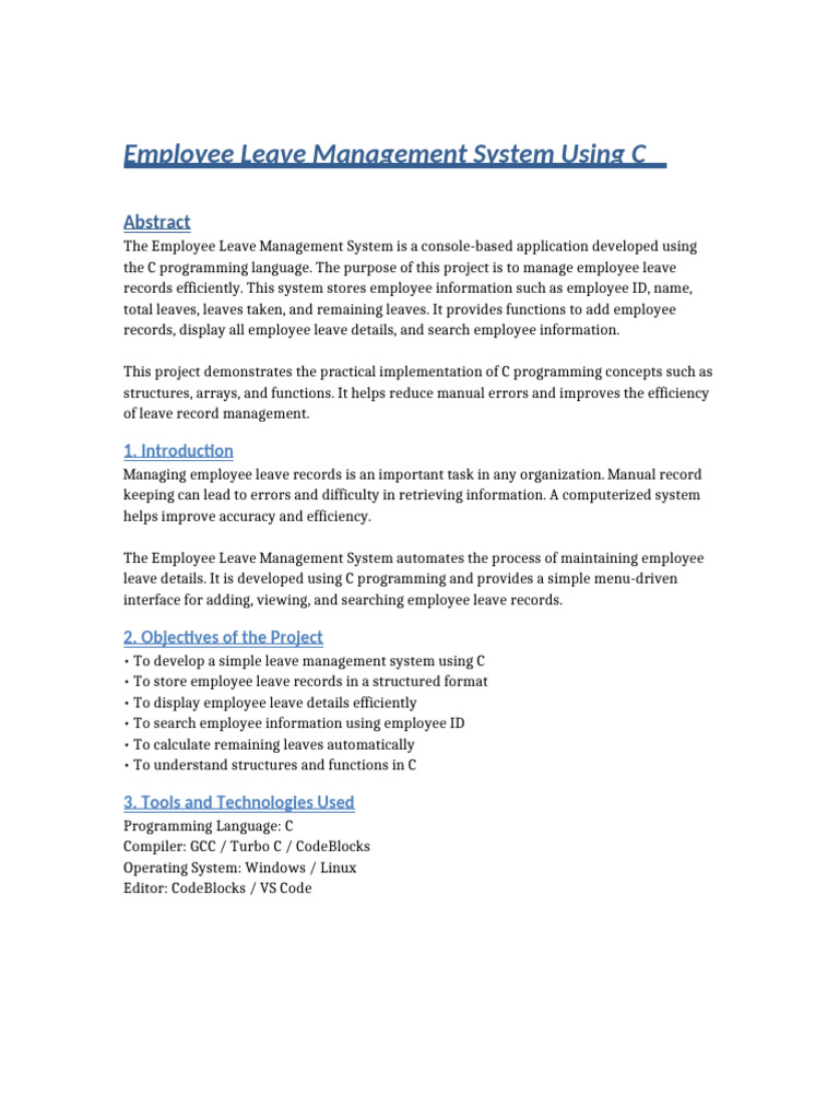 Employee Leave Management Report | PDF | Computer Program | Programming