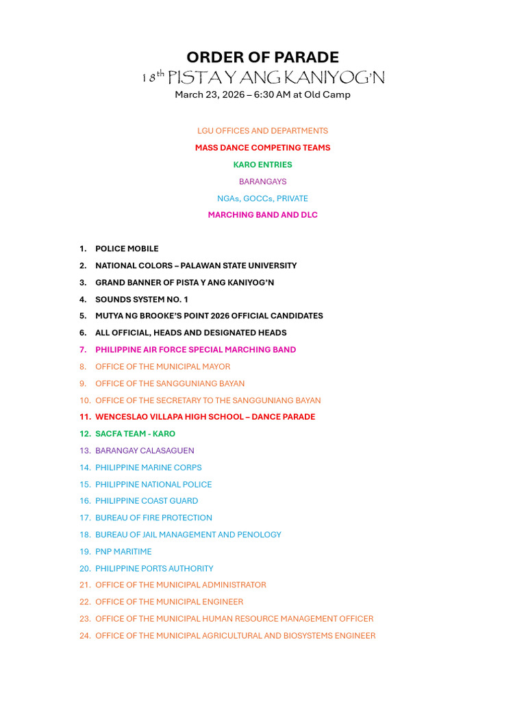 Official Order of Parade | PDF | Philippines