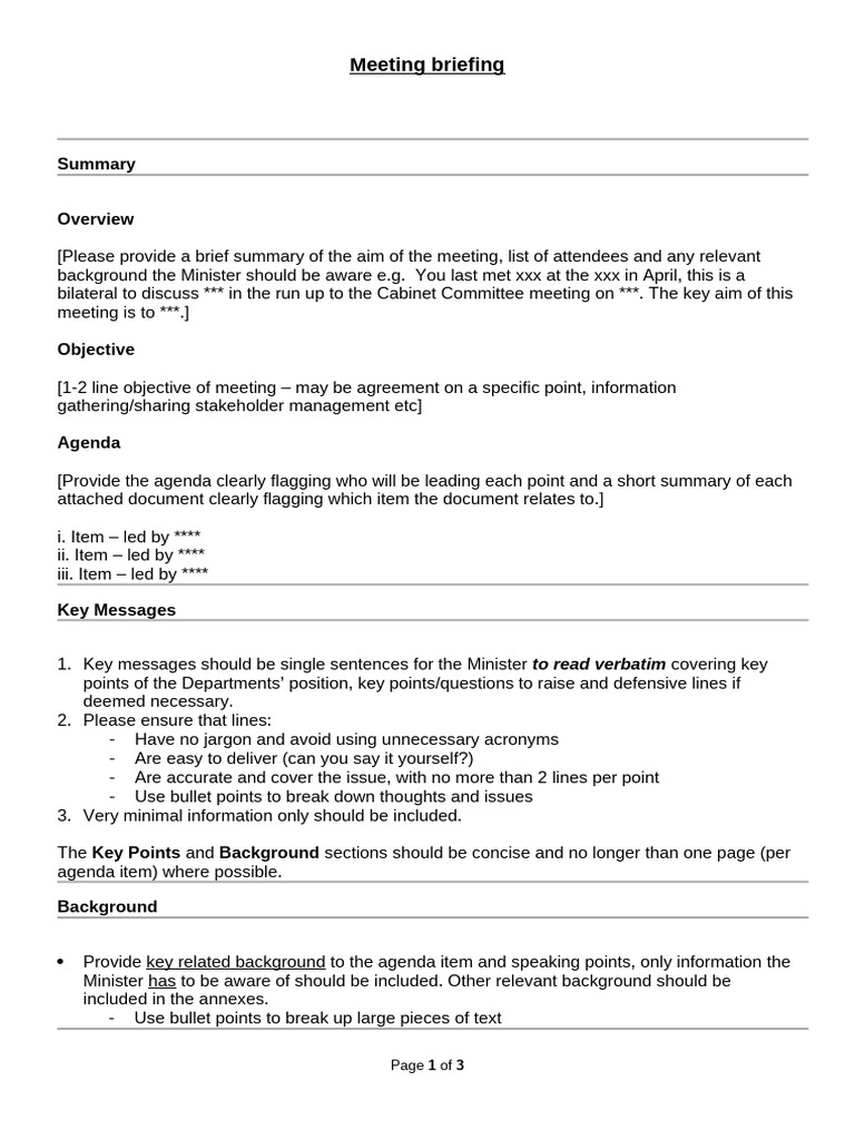 Meeting Briefing Template | PDF