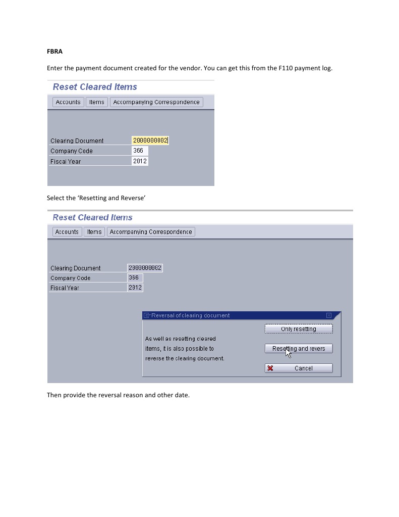 FBRA Payment Reversal Process in SAP | PDF