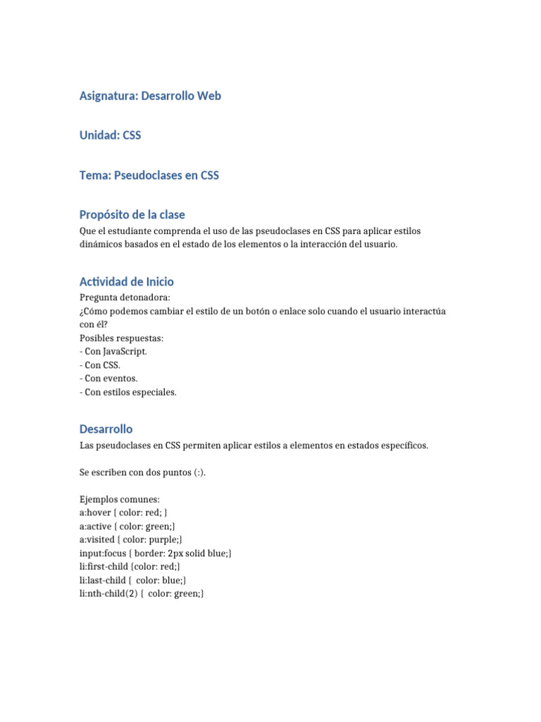 Clase Pseudoclases CSS | PDF