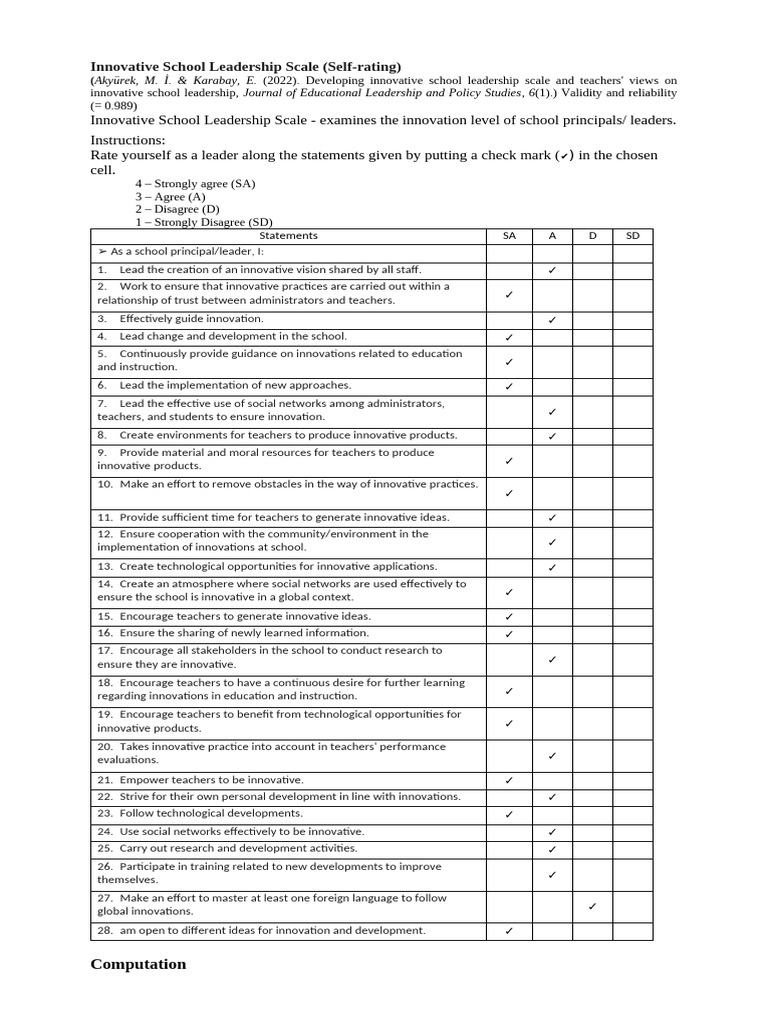 Innovative School Leadership Scale | PDF | Cognition | Learning
