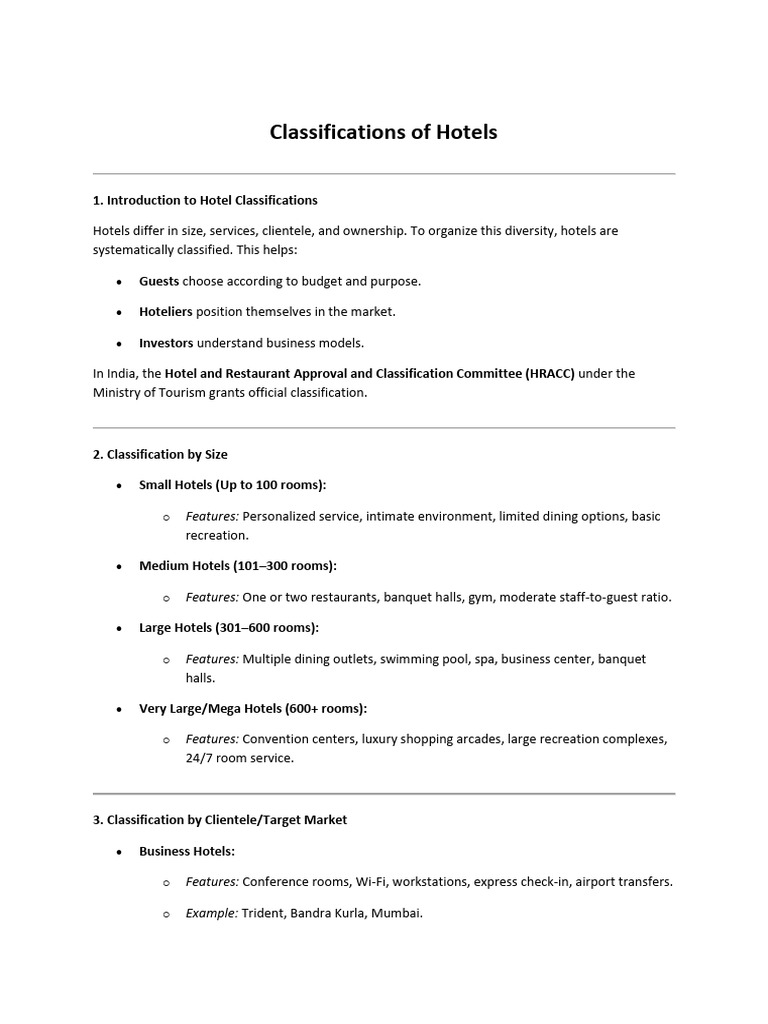 Classifications of Hotels | PDF | Hotel | Resort