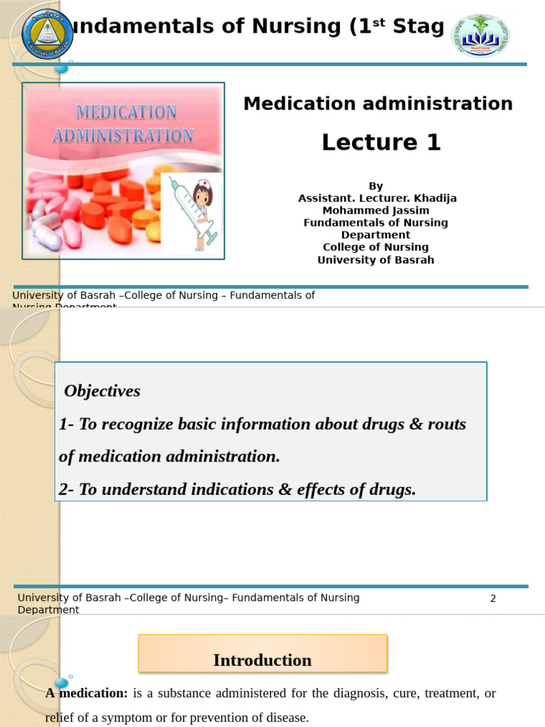 Fundamentals of Nursing (1 Stage) : Medication Administration | PDF