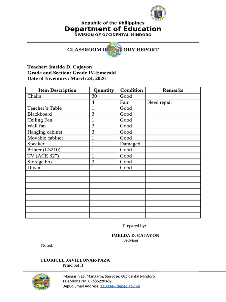 Classroom Inventory 2025-2026 | PDF