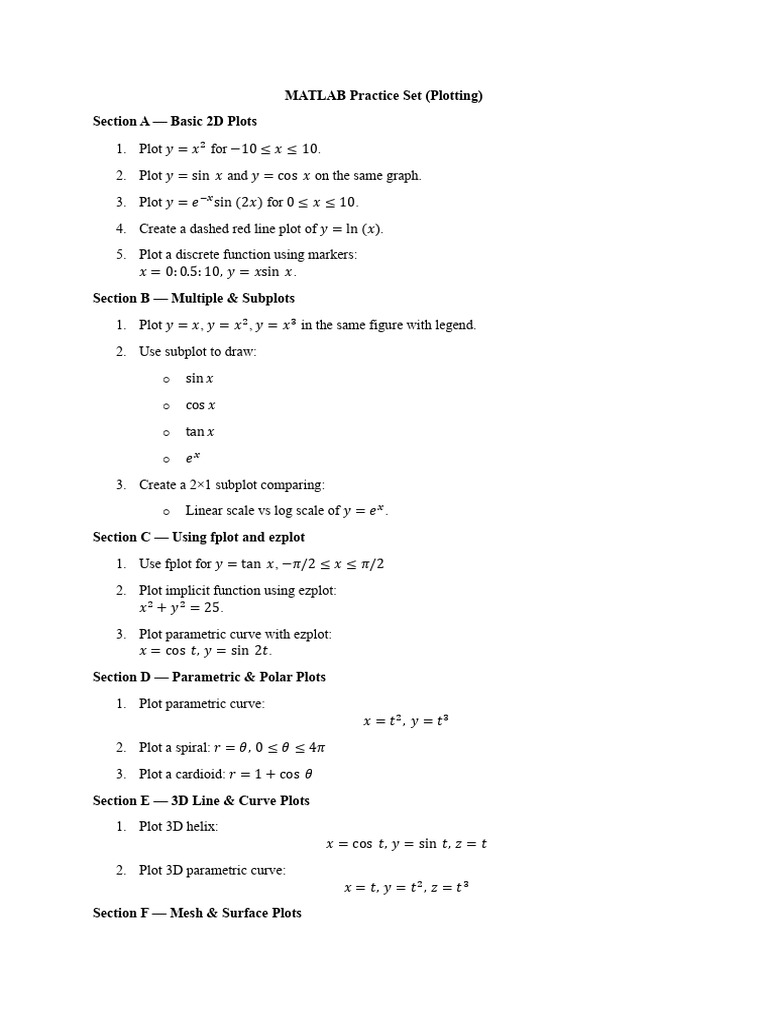 MATLAB Practice Set Plotting | PDF