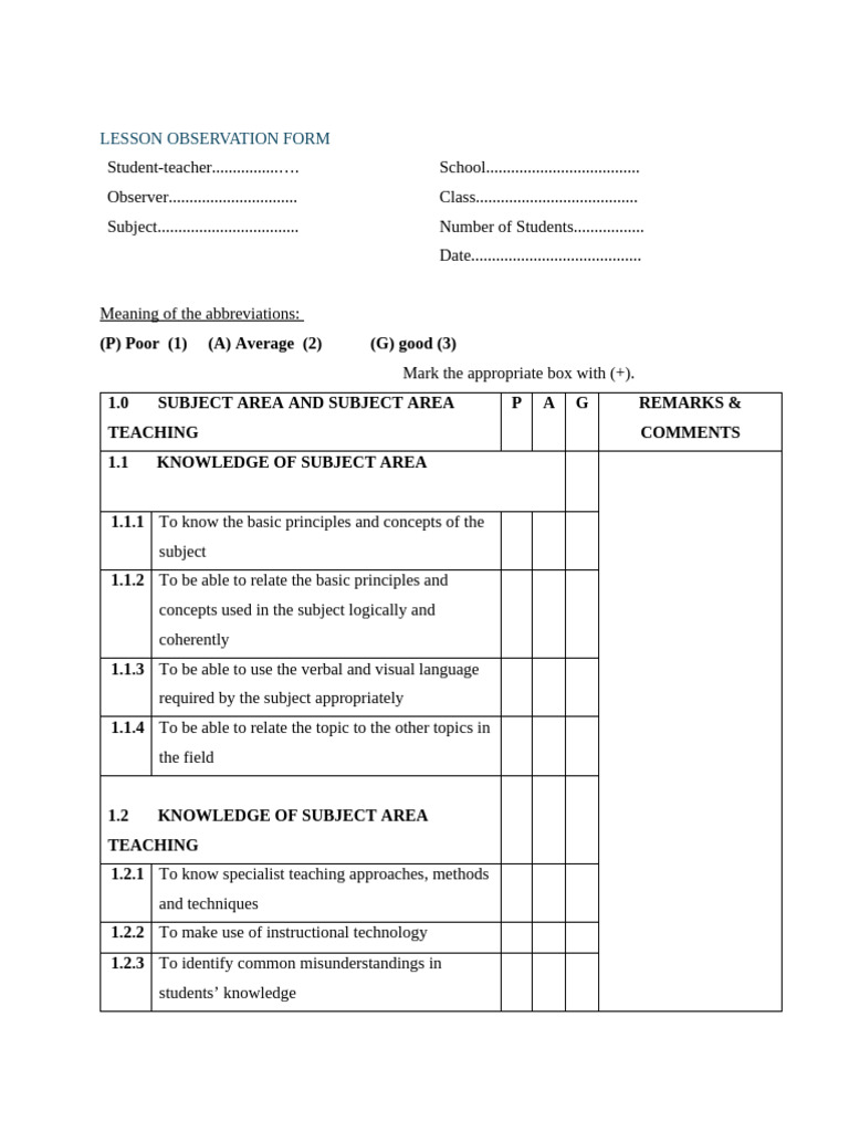 Lesson Observation Form | PDF | Knowledge | Classroom Management
