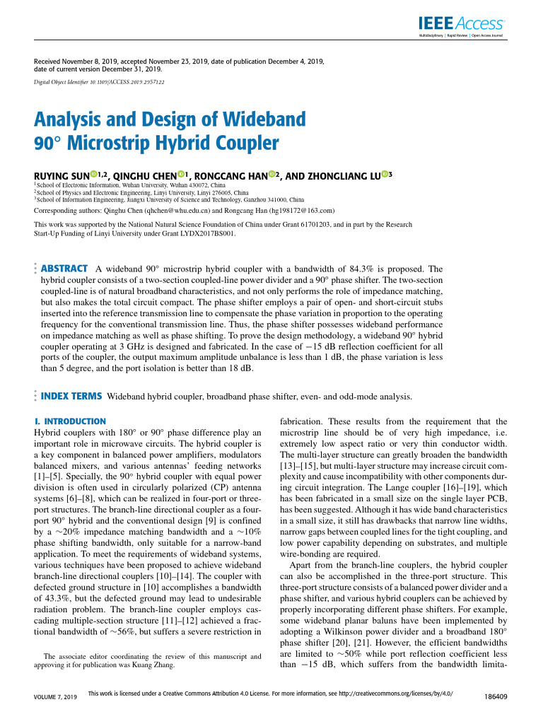 Analysis and Design of Wideband 90 Microstrip Hybrid Coupler | PDF ...
