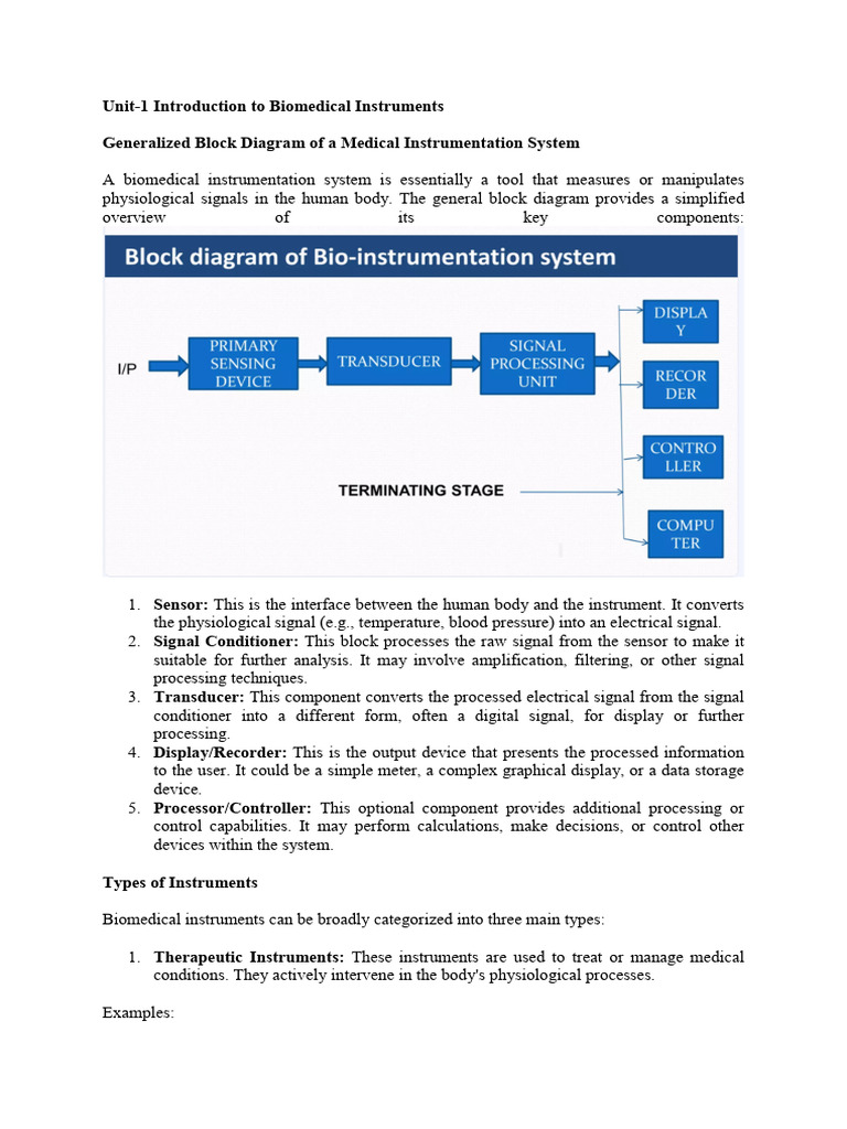Unit-1 Introduction To Biomedical Instruments Generalized Block Diagram ...