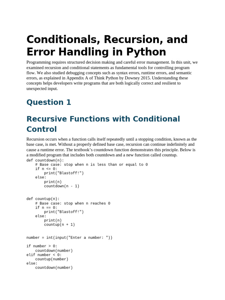 Conditionals J Recursion J and Error Handling in Python | PDF ...