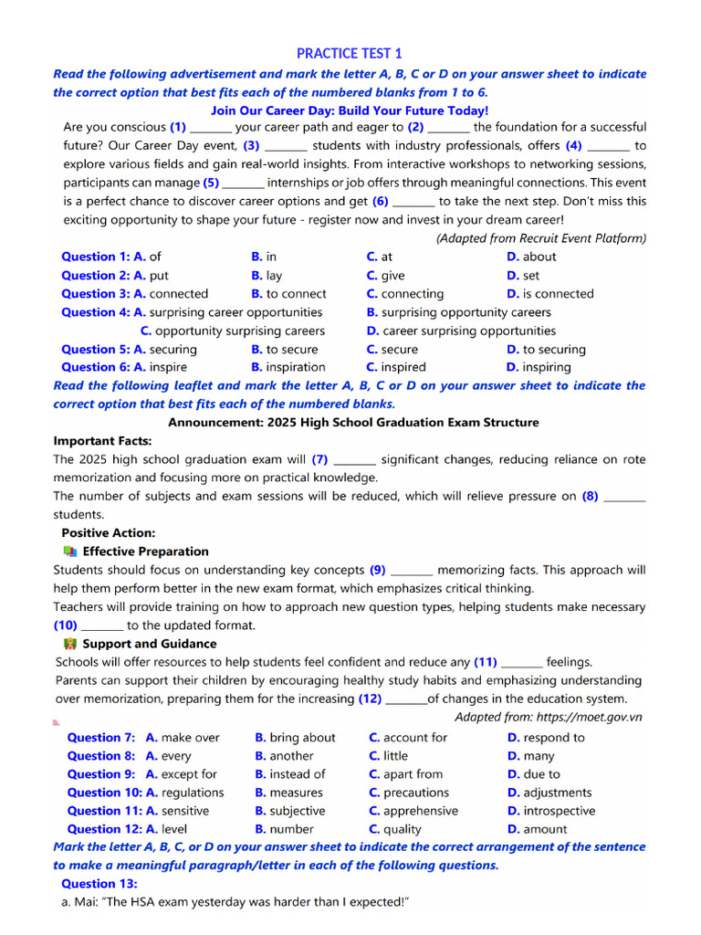 Practice Test 1 (T) | PDF