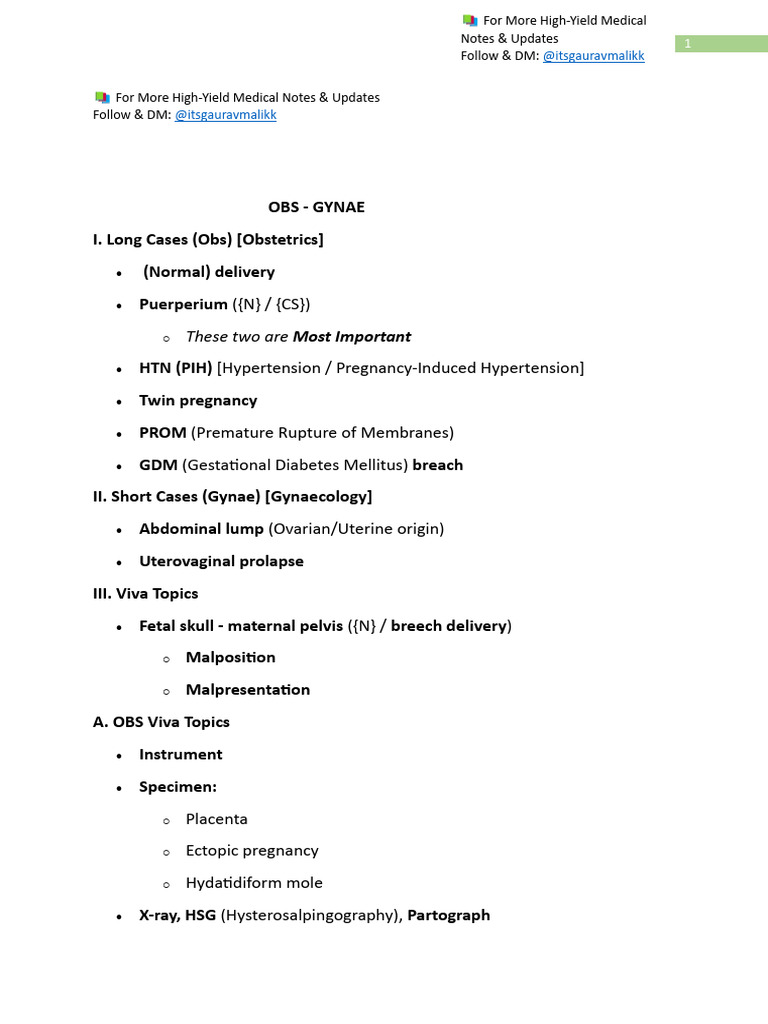 Obgyn Practical Cheat Sheet | PDF | Pregnancy | Childbirth