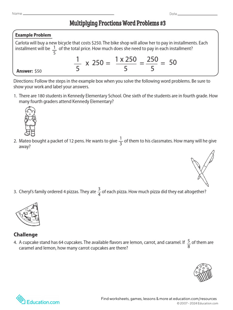 Multiplying Fractions Word Problems 3 | PDF