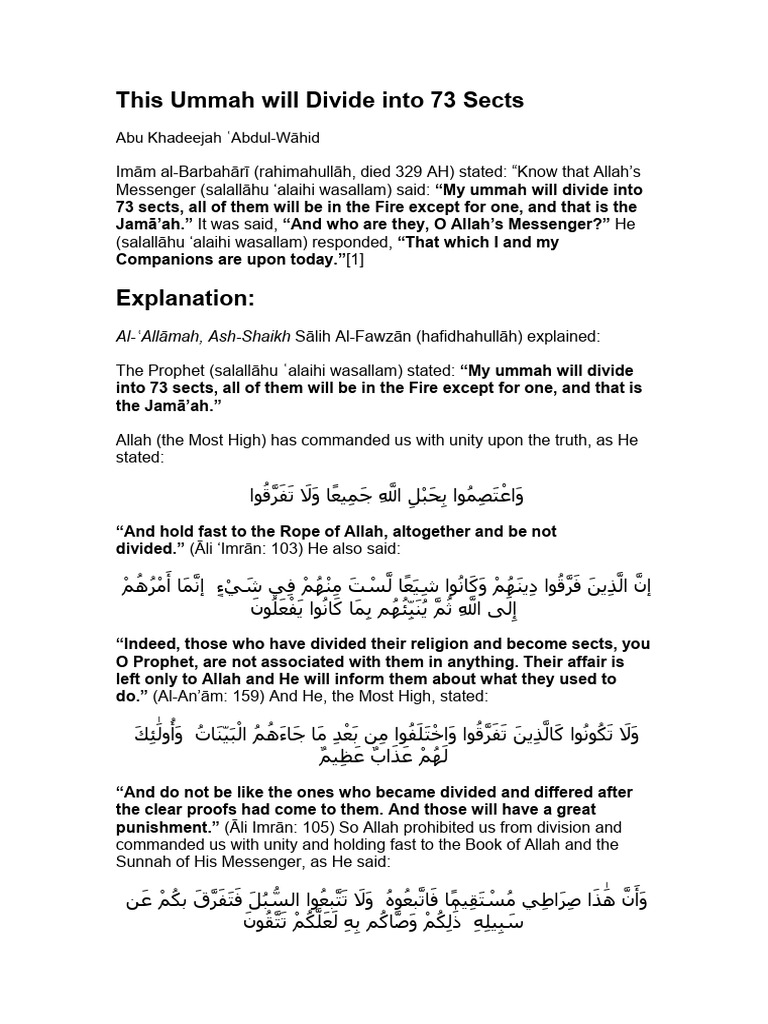 This Ummah Will Divide Into 73 Sects | PDF | Prophets And Messengers In ...