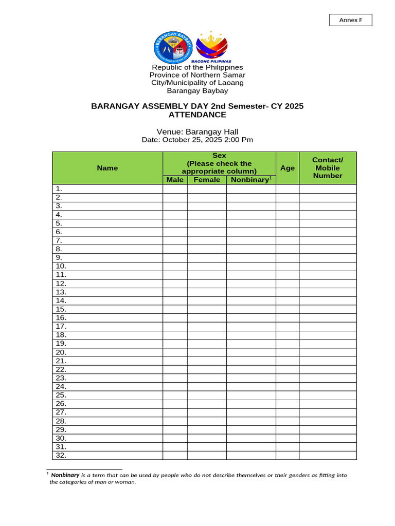 Annex F - Attendance Sheet | PDF