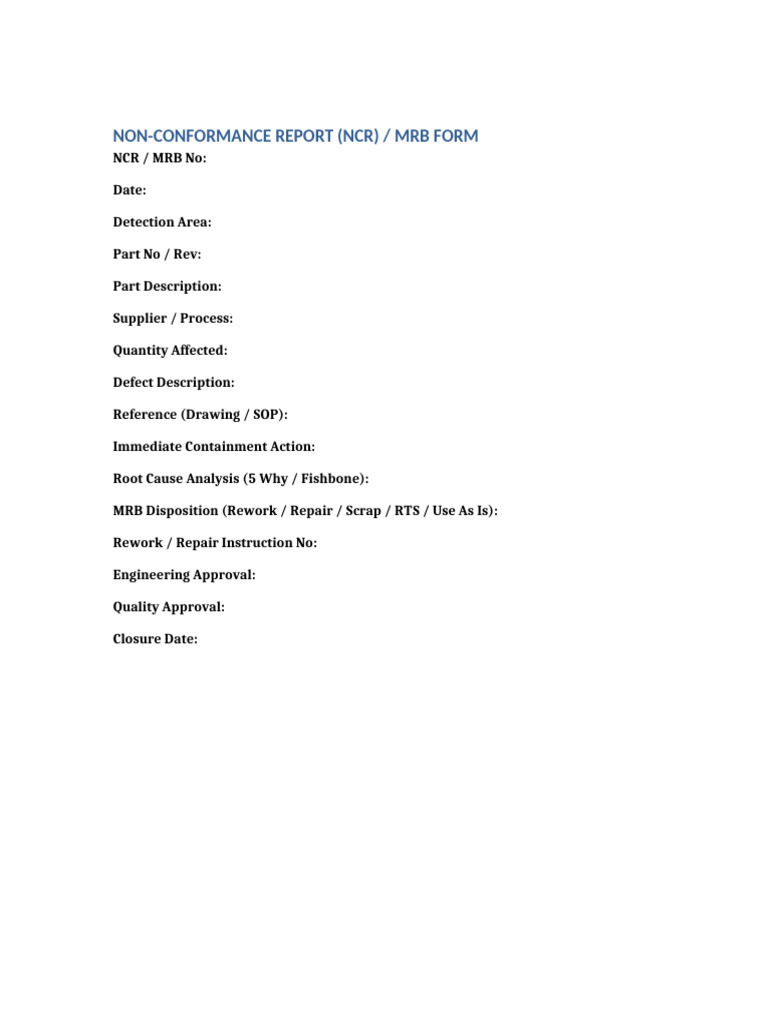 NCR MRB Form | PDF