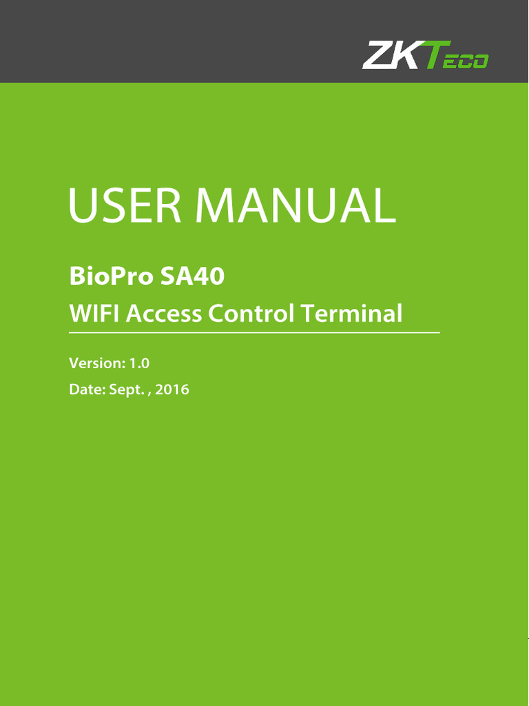 BioPro SA40 Wifi Access Control Terminal User Manual | PDF