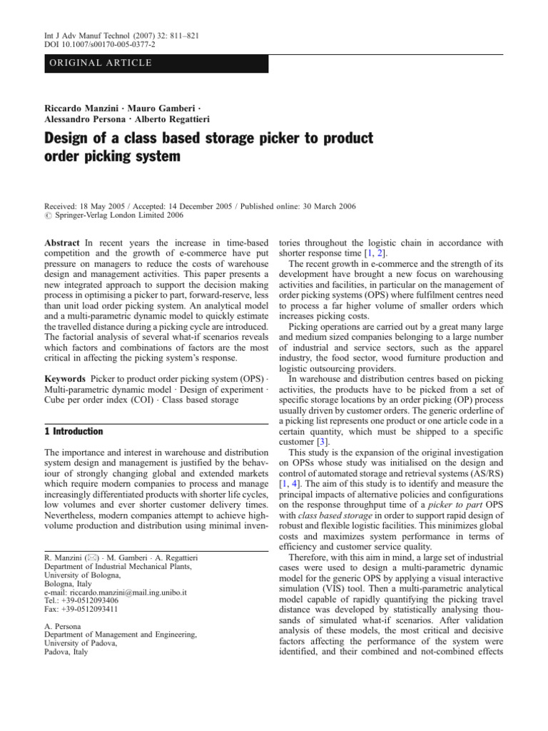 Design of A Class-Based Storage Picker To Product Order Picking System ...