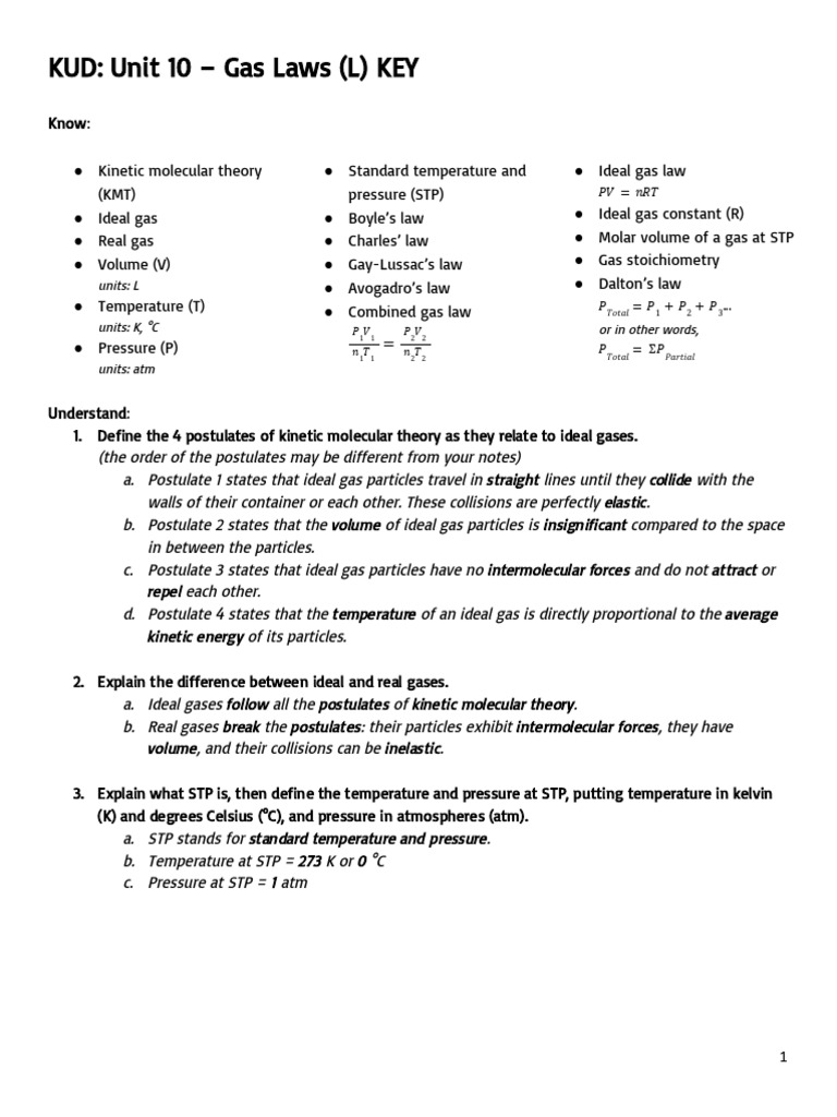 Unit+10+KUD+L+Notes+Key+25 26 | PDF | Gases | Physical Chemistry