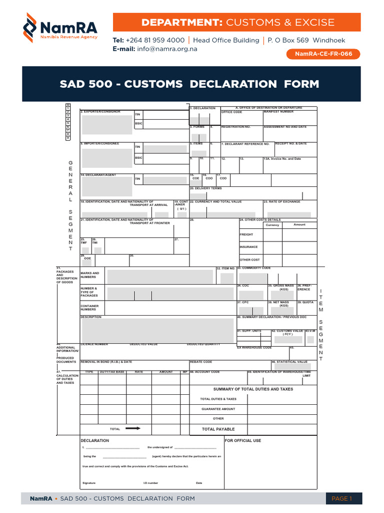 Sad 500 Customs Declaration Form Cefr066 80f3f16b8f | PDF | Customs | Taxes