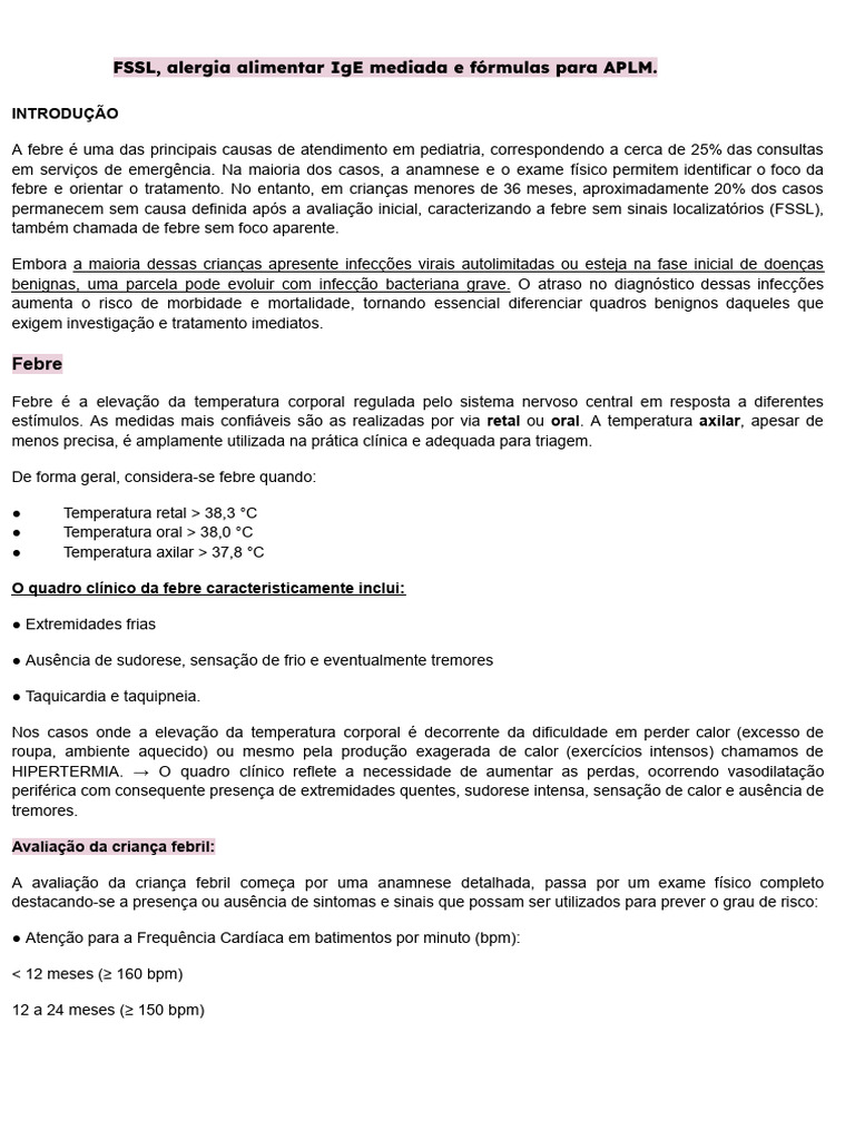 FSSL, Alergia Alimentar IgE Mediada e Fórmulas para APLM. | PDF ...